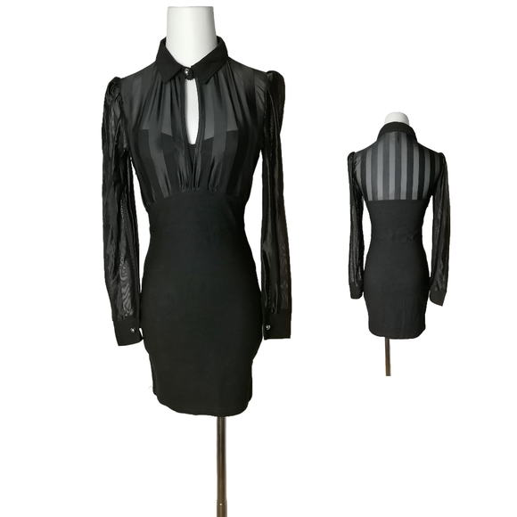 π S/M, black fitted long sleeve mini dress - Picture 6 of 6